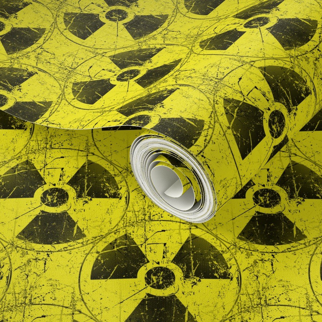 Toxic Yellow and Black Radiation Warning Grunge Pattern Wallpaper cyberpunk wallpaper