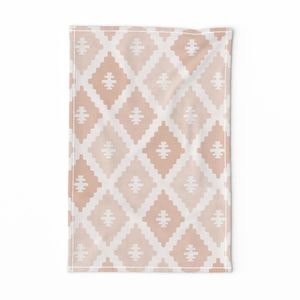 Large Sun Faded Mediterranean Diamond Pattern in Peach Sand Pink Decor Collection Interior Collection warm rose tea towel design