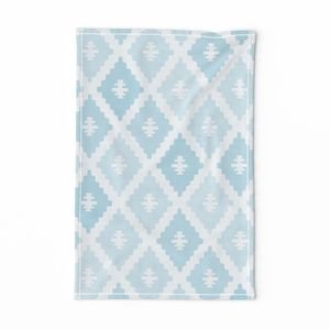 Large Sun Faded Mediterranean Diamond Pattern in Powder Sky Blue Home Styling Collection Home Decor Collection soft aqua tea towel design