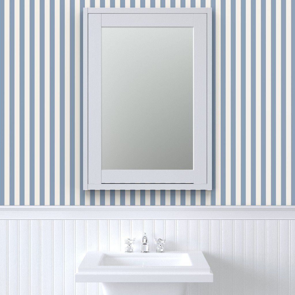 Classic Dusty Blue and Ivory One Inch Broad Stripe Pattern Wallpaper dusty blue stripe wallpaper