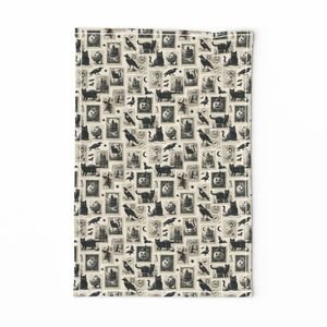 Vintage Halloween Postage Stamps with Black Cats and Pumpkins Design Collection Decor Collection autumn tea towel design
