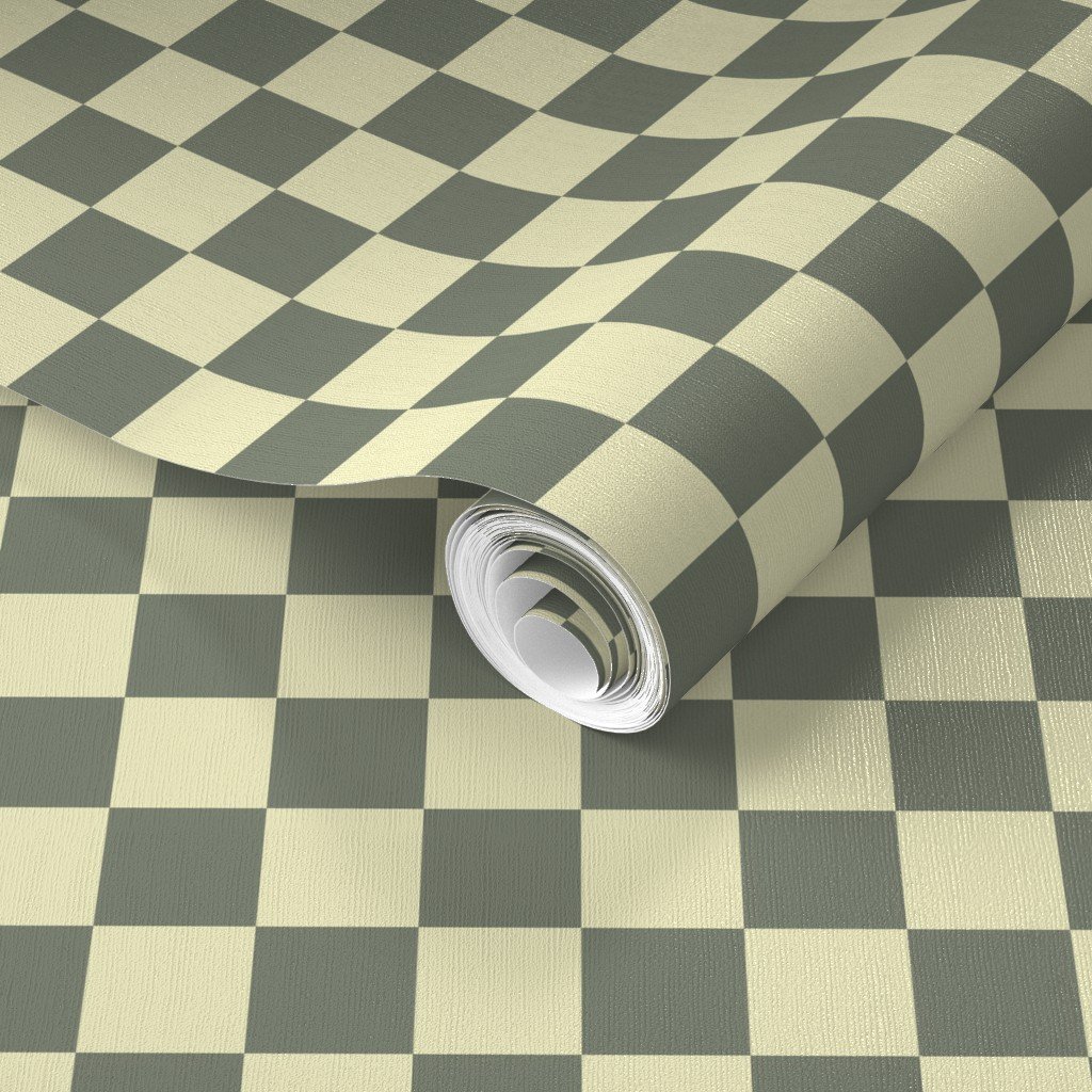 Classic Sage Green and Cream White 1 Inch Check Wallpaper one inch check wallpaper