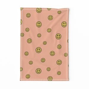 Retro Yellow Smiley Faces on Peach Interior Collection Decor Collection kids room tea towel design