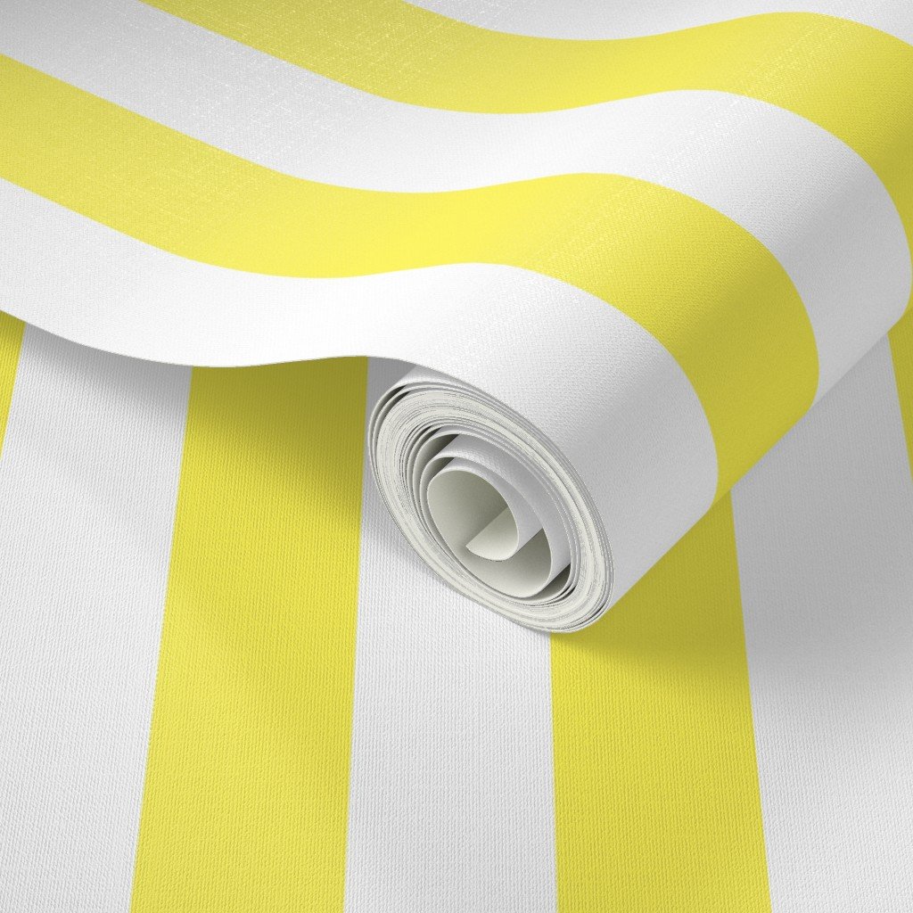Lemon Yellow 2 inch Wide Cabana Stripes Wallpaper tent stripes wallpaper