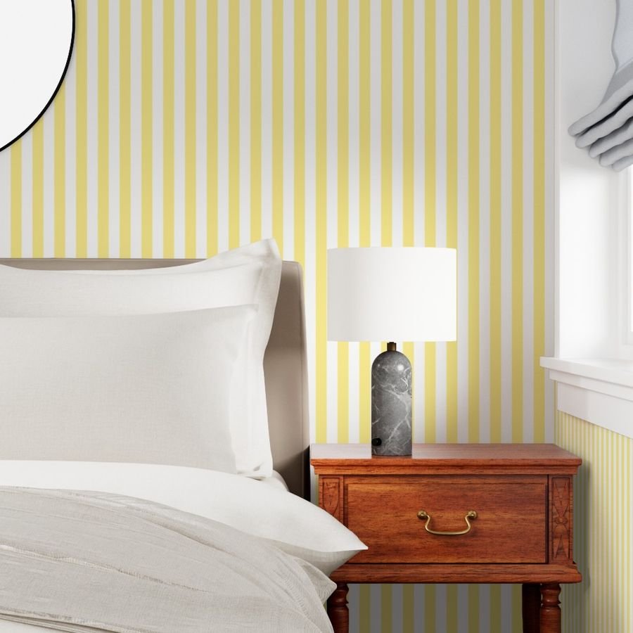 Buttermilk Yellow and White Wide Stripes Wallpaper yellow and white wallpaper