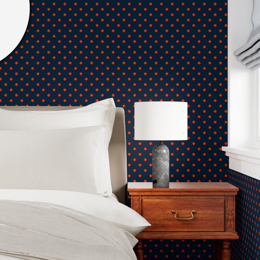 Navy and Orange Polka Dots Wallpaper navy and orange spots wallpaper