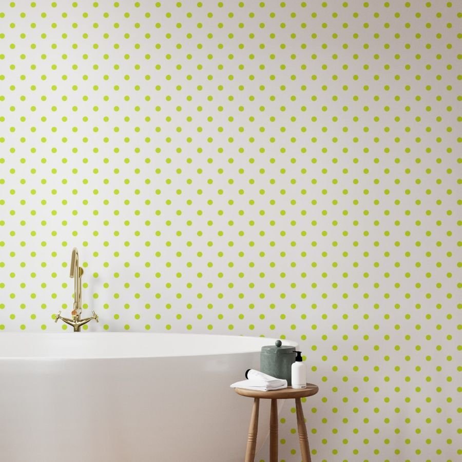 Lime Punch Polkadots on White Wallpaper white and lime wallpaper