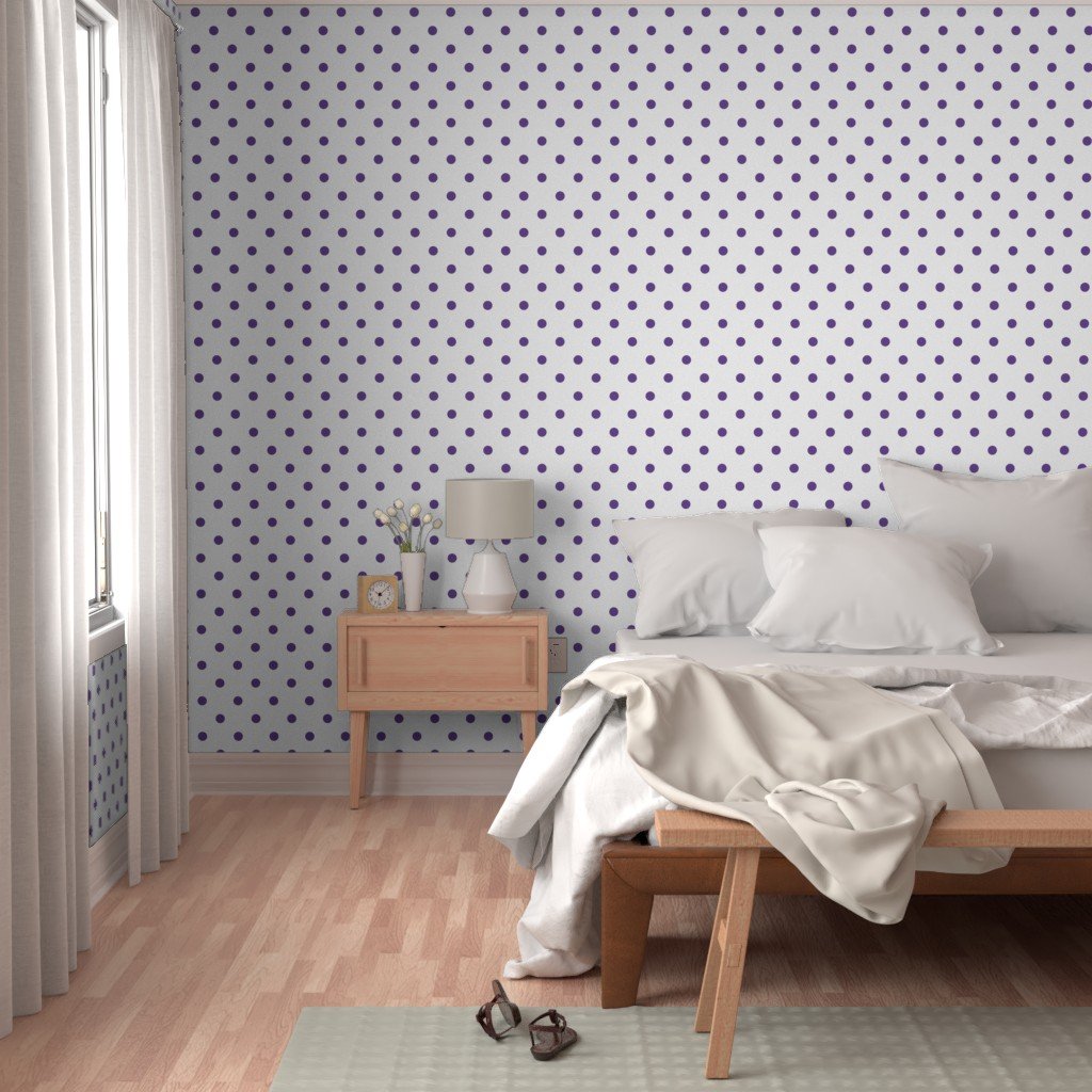 Ultra Violet Purple Polkadots on White Wallpaper ultra violet and white wallpaper