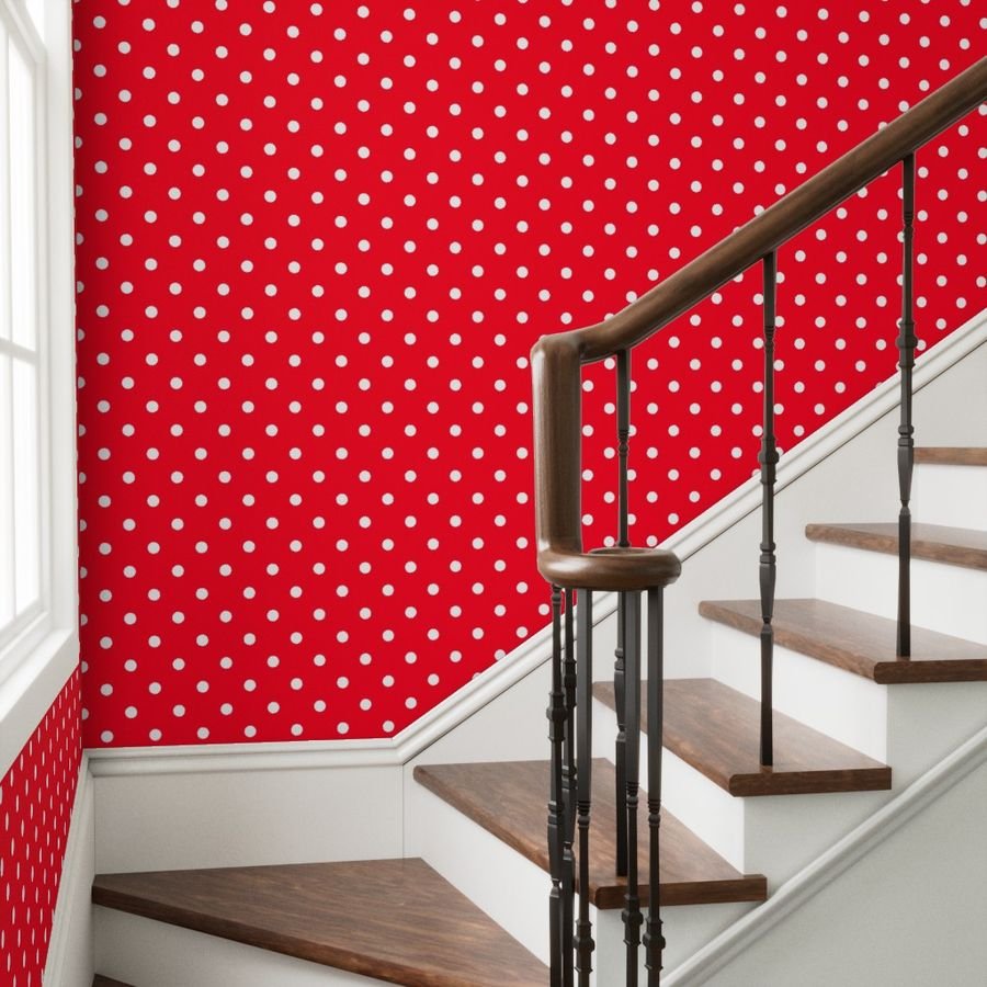 White Polkadots on Cherry Red Wallpaper cherry red white dot wallpaper