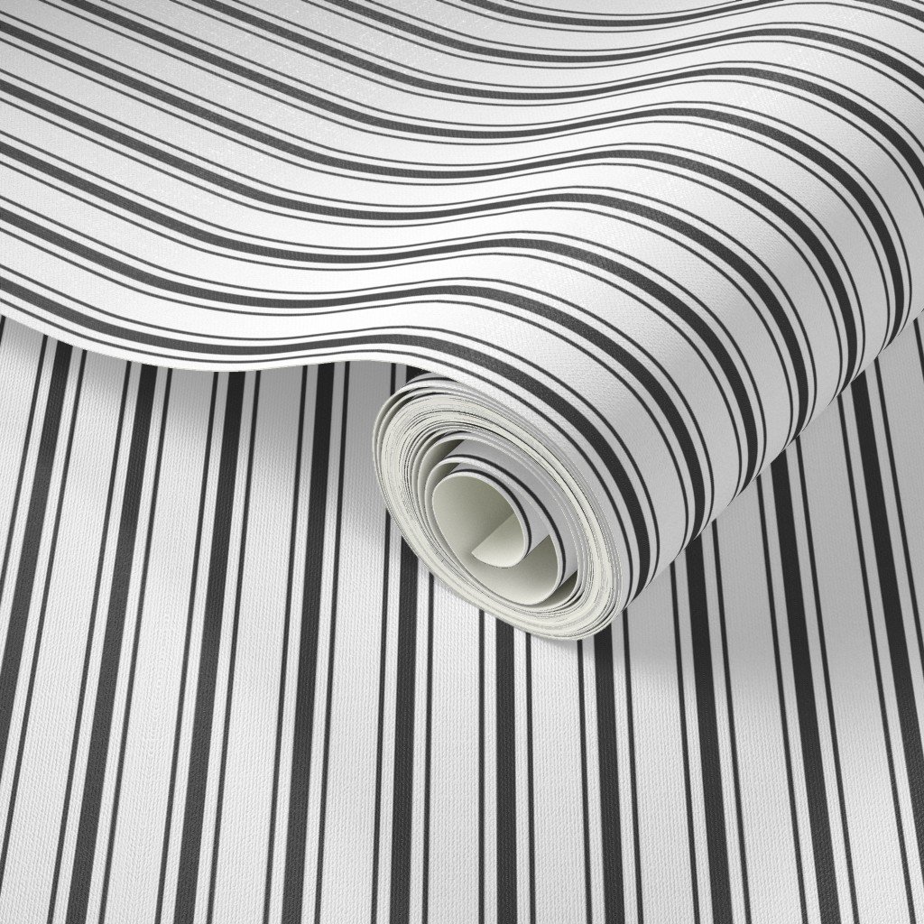 Mattress Ticking Narrow Striped Pattern in Dark Black and White Home Decor Collection Decor Collection black ticking wallpaper