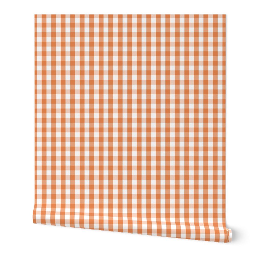 Nasturtium Orange Gingham Check Plaid Wallpaper orange pattern wallpaper