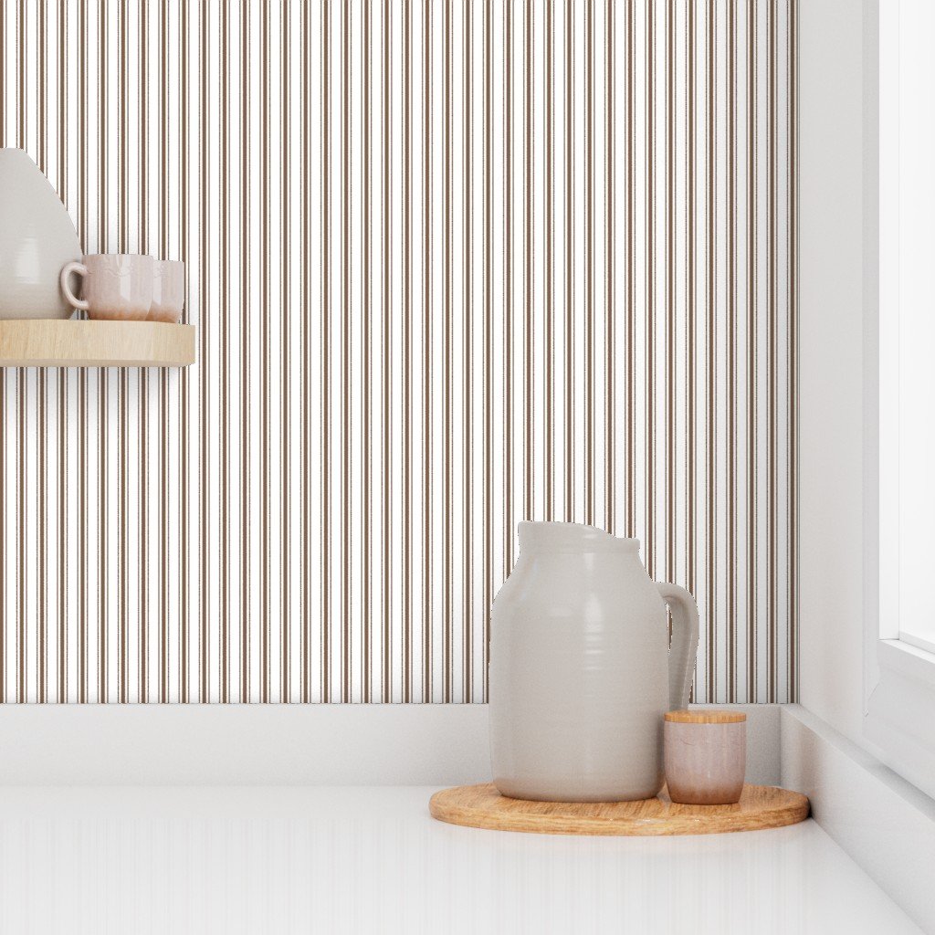 Mattress Ticking Narrow Striped Pattern in Chocolate Brown and White Wallpaper dark brown ticking wallpaper