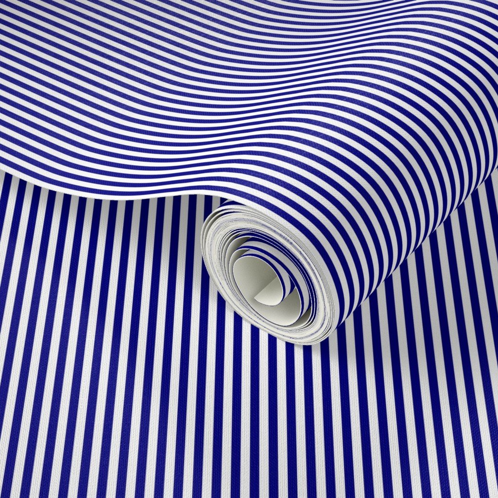Blue and White 1/8-inch Thin Pencil Vertical Stripes Wallpaper eighth inch wallpaper