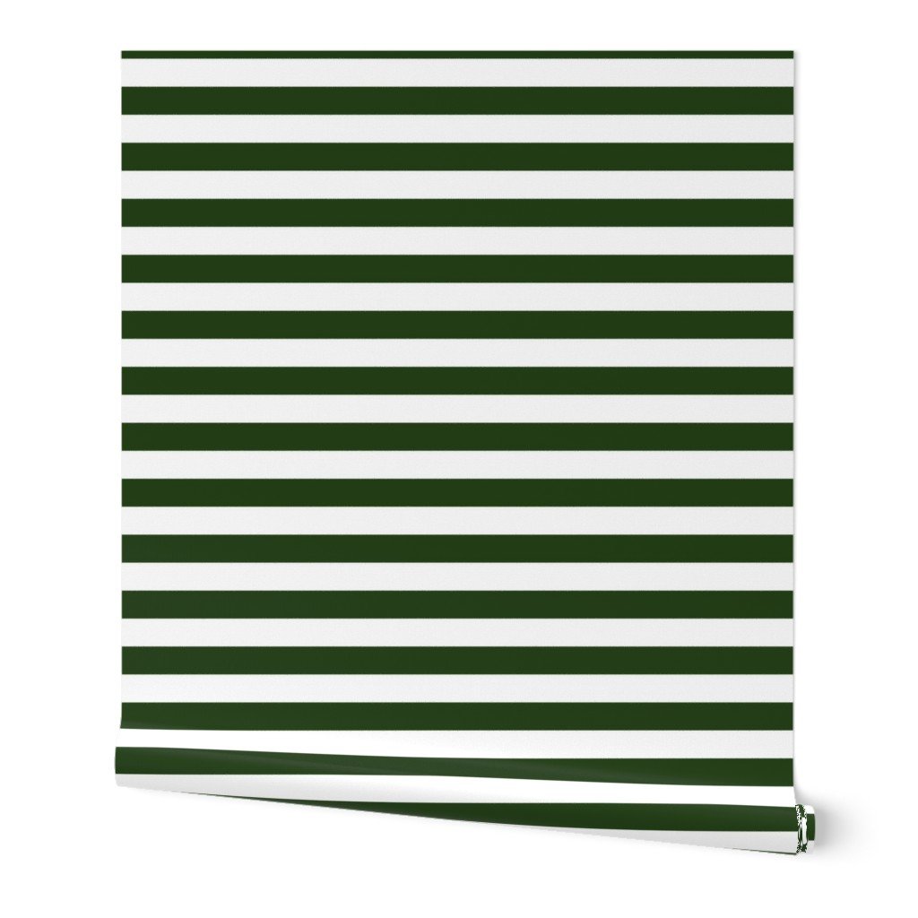 Forest Green and White Big 1-inch Beach Hut Horizontal Stripes Wallpaper big hut stripes wallpaper