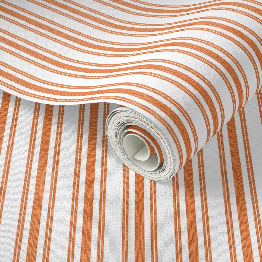 Trendy Large Orange Soda French Mattress Ticking Double Stripes Wallpaper soda ticking wallpaper