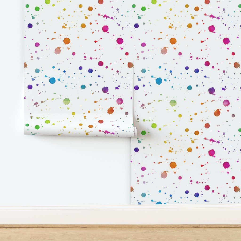 Rainbow Bright Pastel Watercolor Drops Splatters and Dribbles Wallpaper design