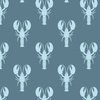 Handdrawn Motif of a Pale Blue Lobster on Teal Green