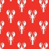Handdrawn Motif of a White Lobster on Red