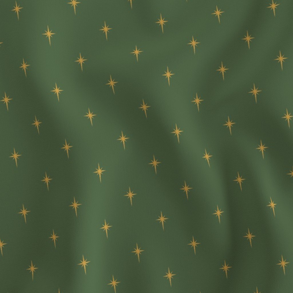 Christmas Faux Gold Foil Star in Fir Tree Green Fabric christmas gold star fabric