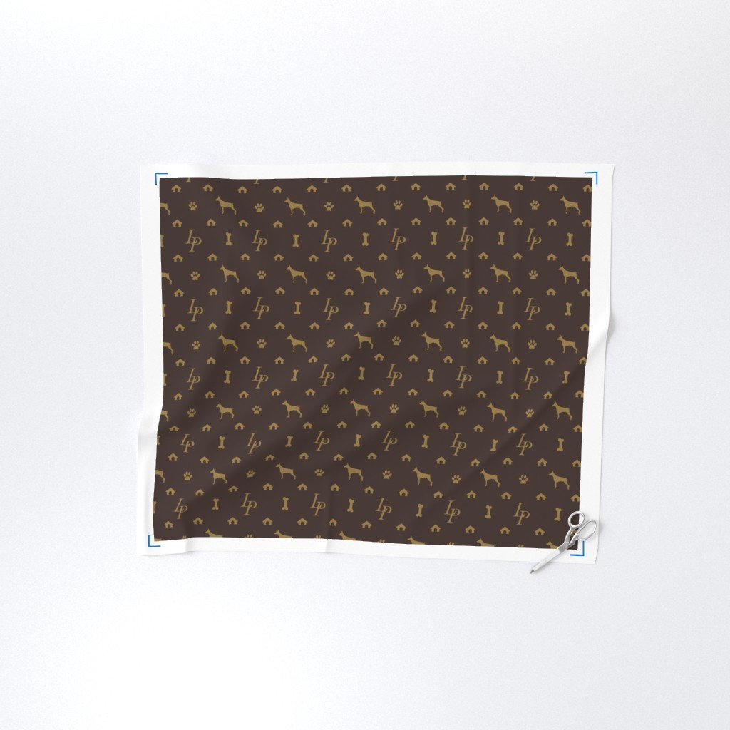 Louis Mini Pinscher Luxury Dog Attire Monogram Pattern Fabric brown and tan fabric