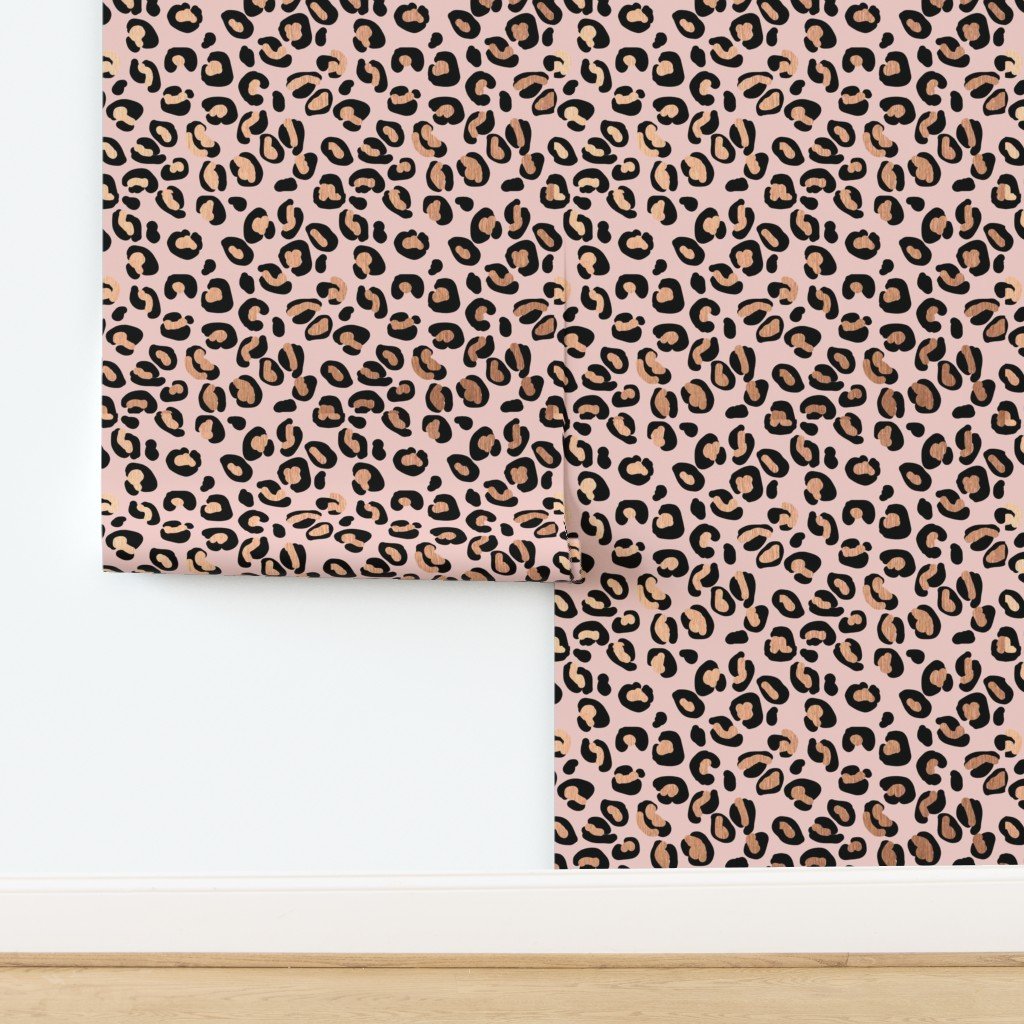 Leopard Rose Gold Shiny Spots on Pink Wallpaper design