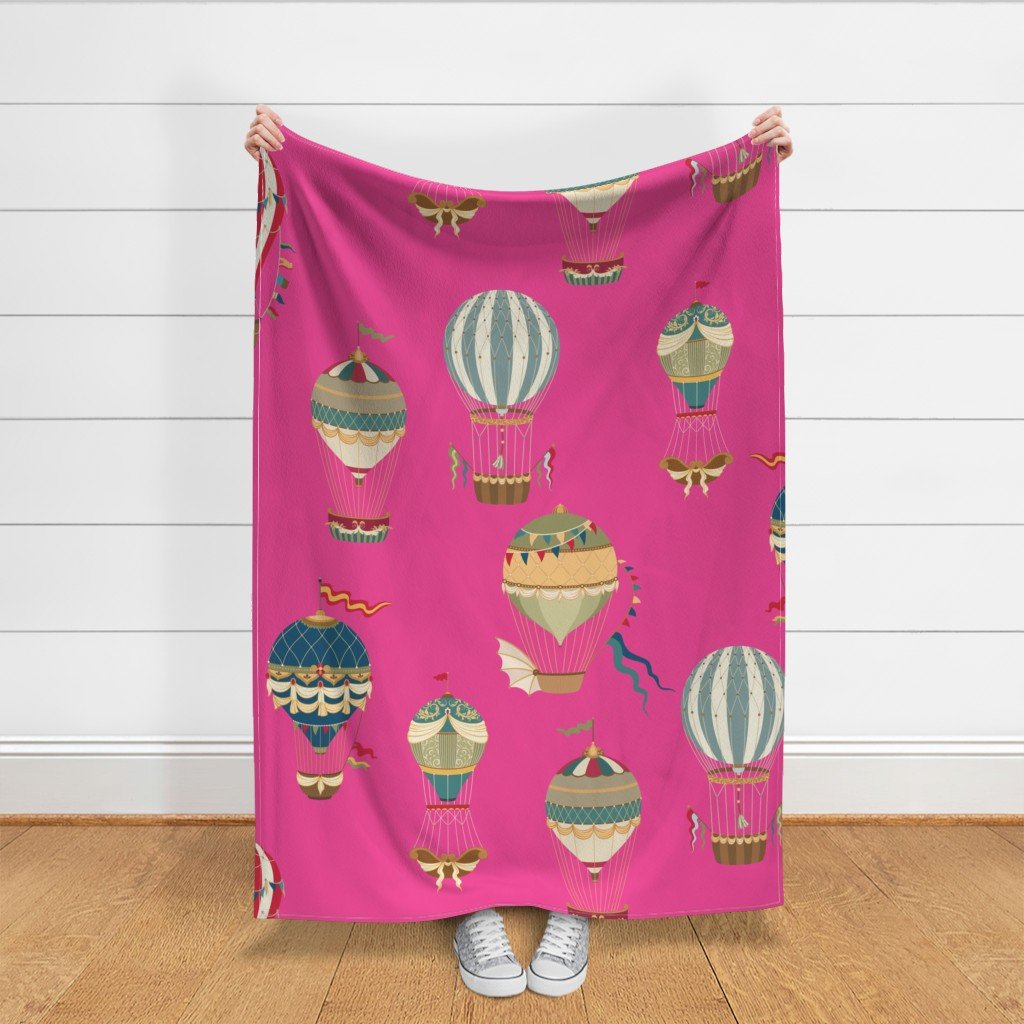 Huge Festooned Hot Air Balloons on Hot Pink Fabric helium balloon fabric