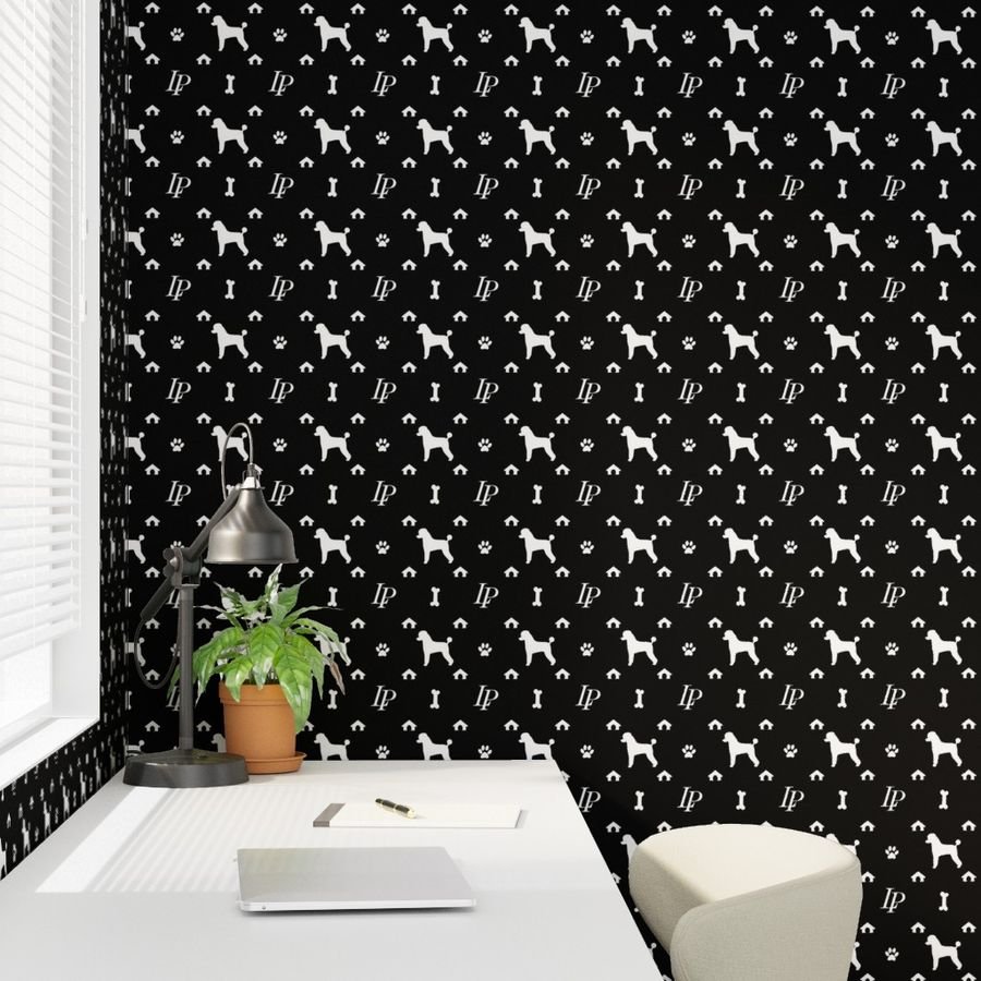 Luxury Louis Poodle Pet Dog Print Black & White Wallpaper louis poodle wallpaper