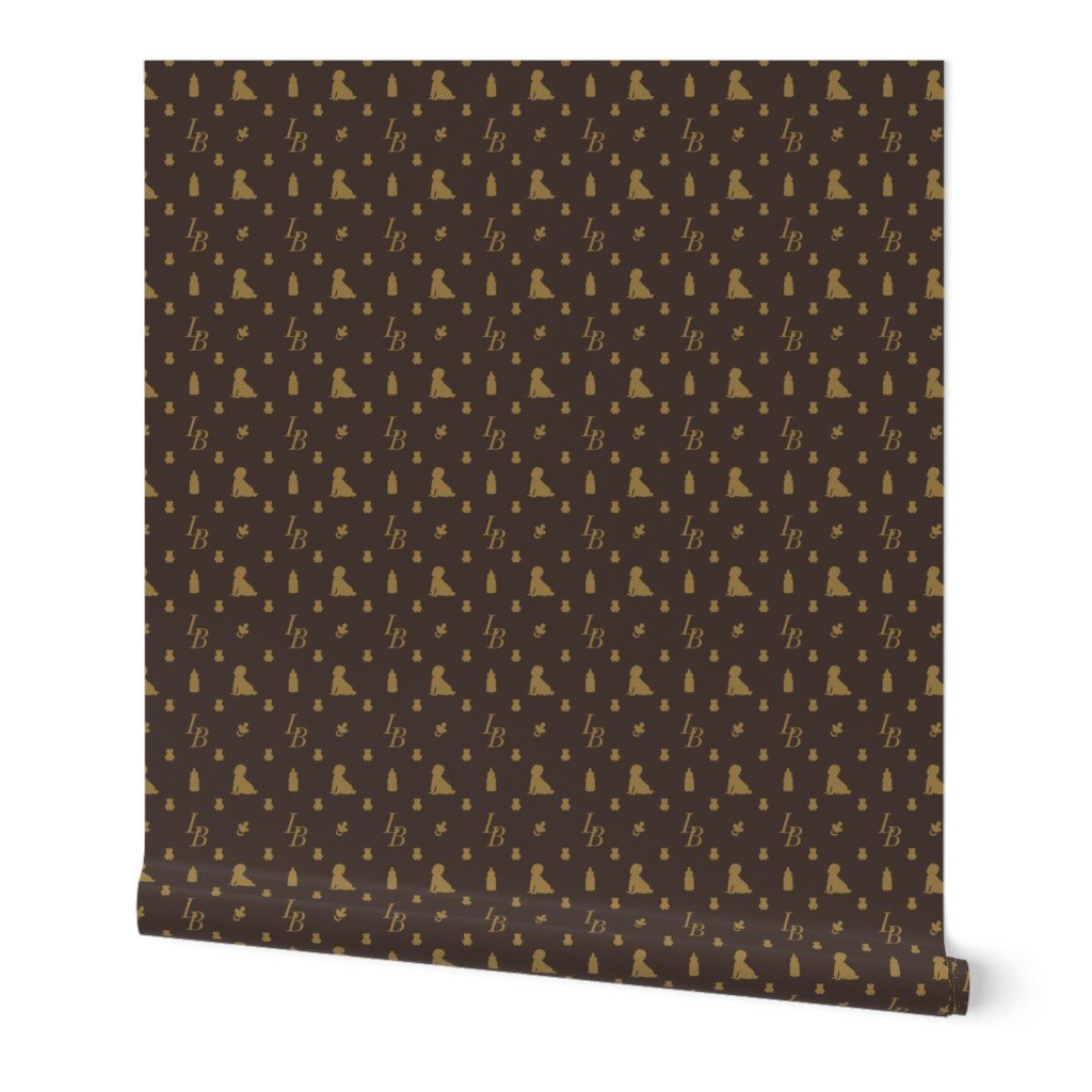 Louis Baby Luxury Iconic Monogram Pattern on Classic Brown with Tan Wallpaper teddy bear wallpaper