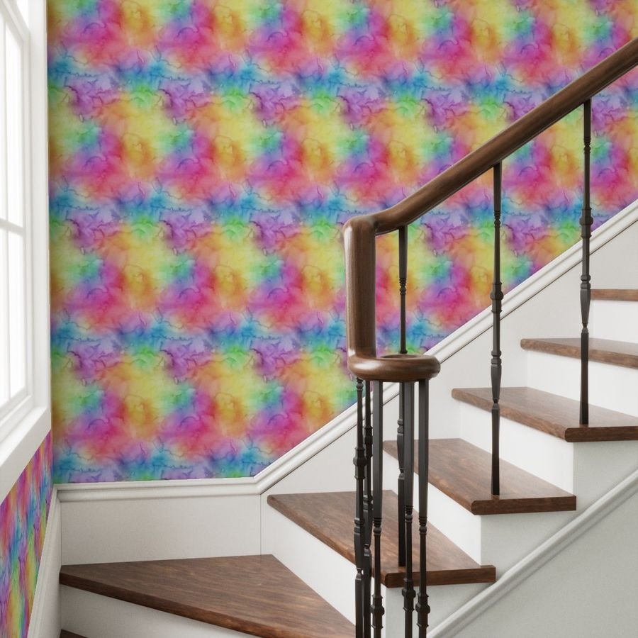 Bright Yellow Green Blue Pink Pastel Rainbow Watercolor Ombre Shades Wallpaper rainbow ombre wallpaper