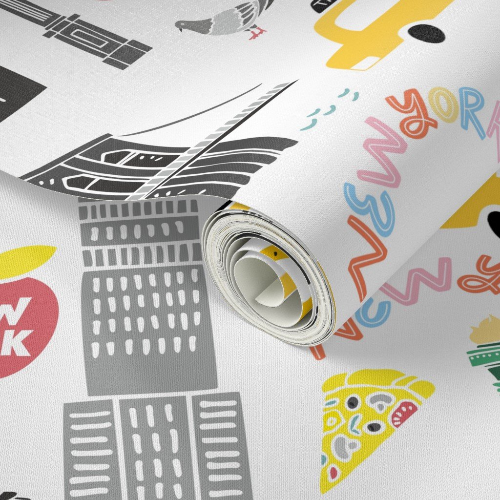 New York City Handdrawn Motifs Empire State Statue of Liberty Yellow Wallpaper independence day wallpaper