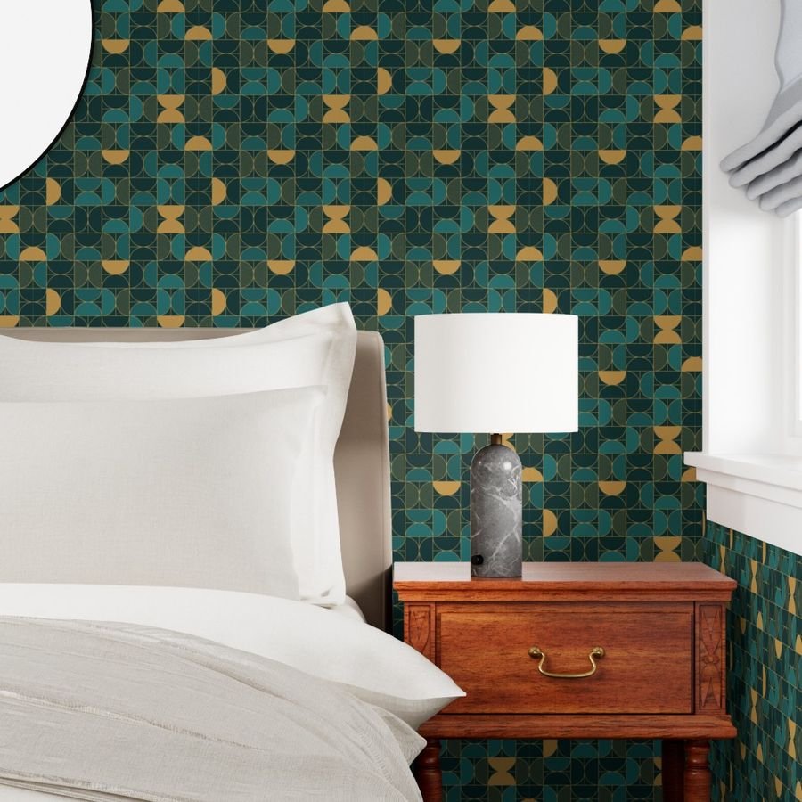 Bold Art Deco Geometric Demi-Circles in Faux Metallic Gold and Brown Wallpaper half circles wallpaper