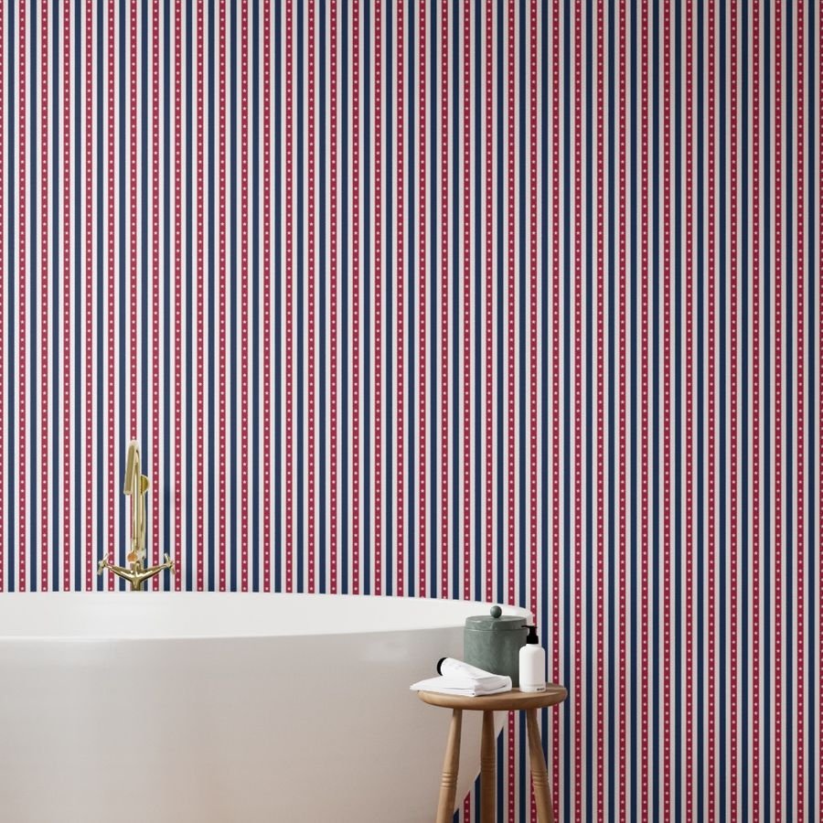 USA Flag Colors of Red White and Blue with Stars in Alternating 1 Inch Wallpaper vertical stripes wallpaper