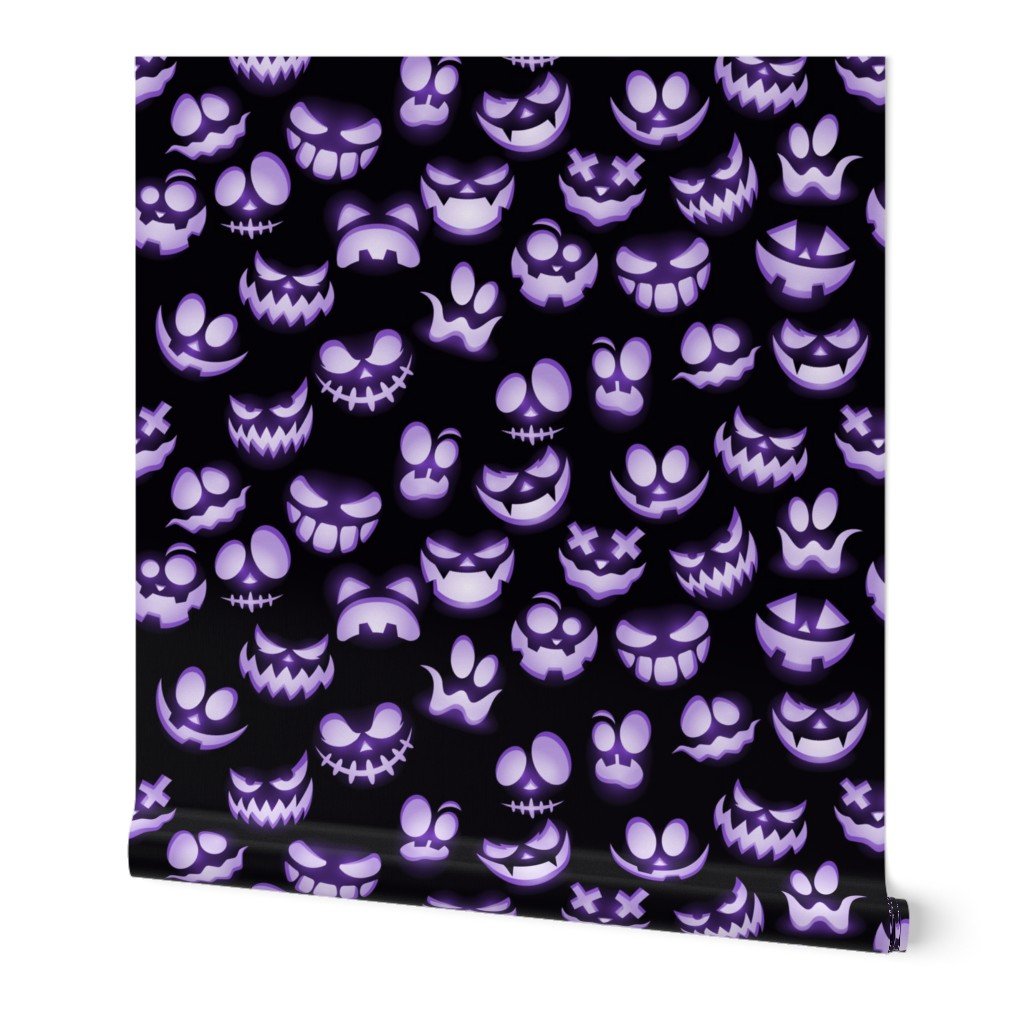 Micro Grinning Halloween Purple Faces on Black Wallpaper purple black faces wallpaper