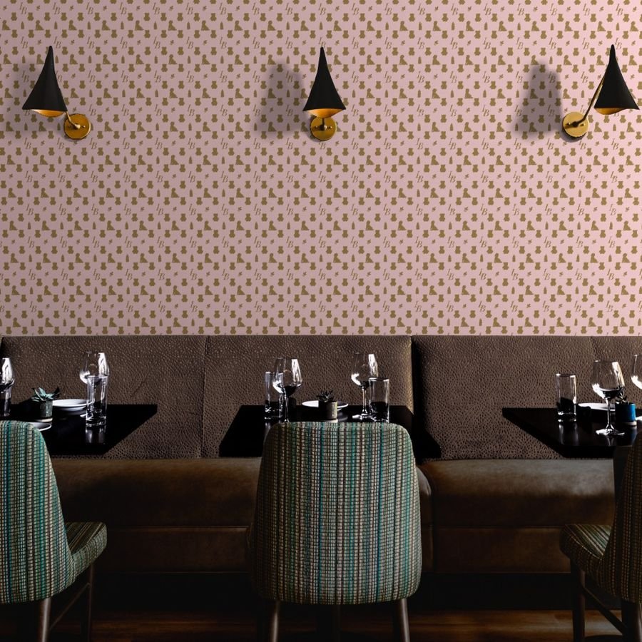 Louis Baby Luxury Iconic Monogram Pattern on Classic Pink with Tan Wallpaper teddy bear wallpaper