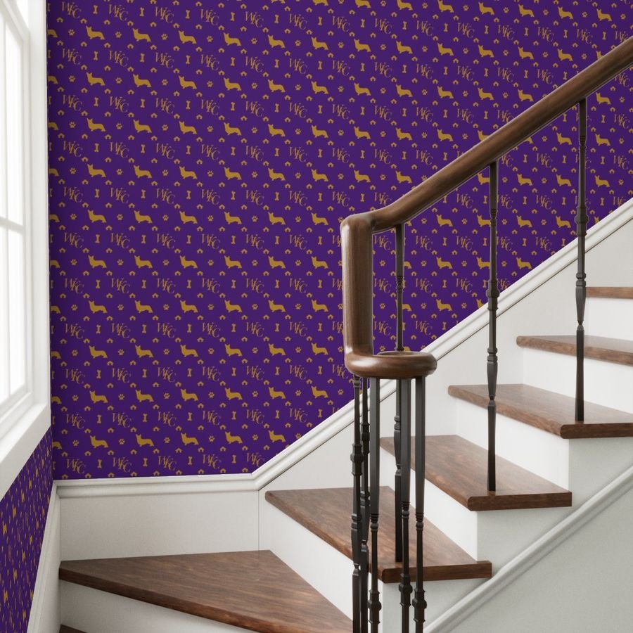 WKC Cardigan Corgis on Purple and Gold Wallpaper kennel show wallpaper
