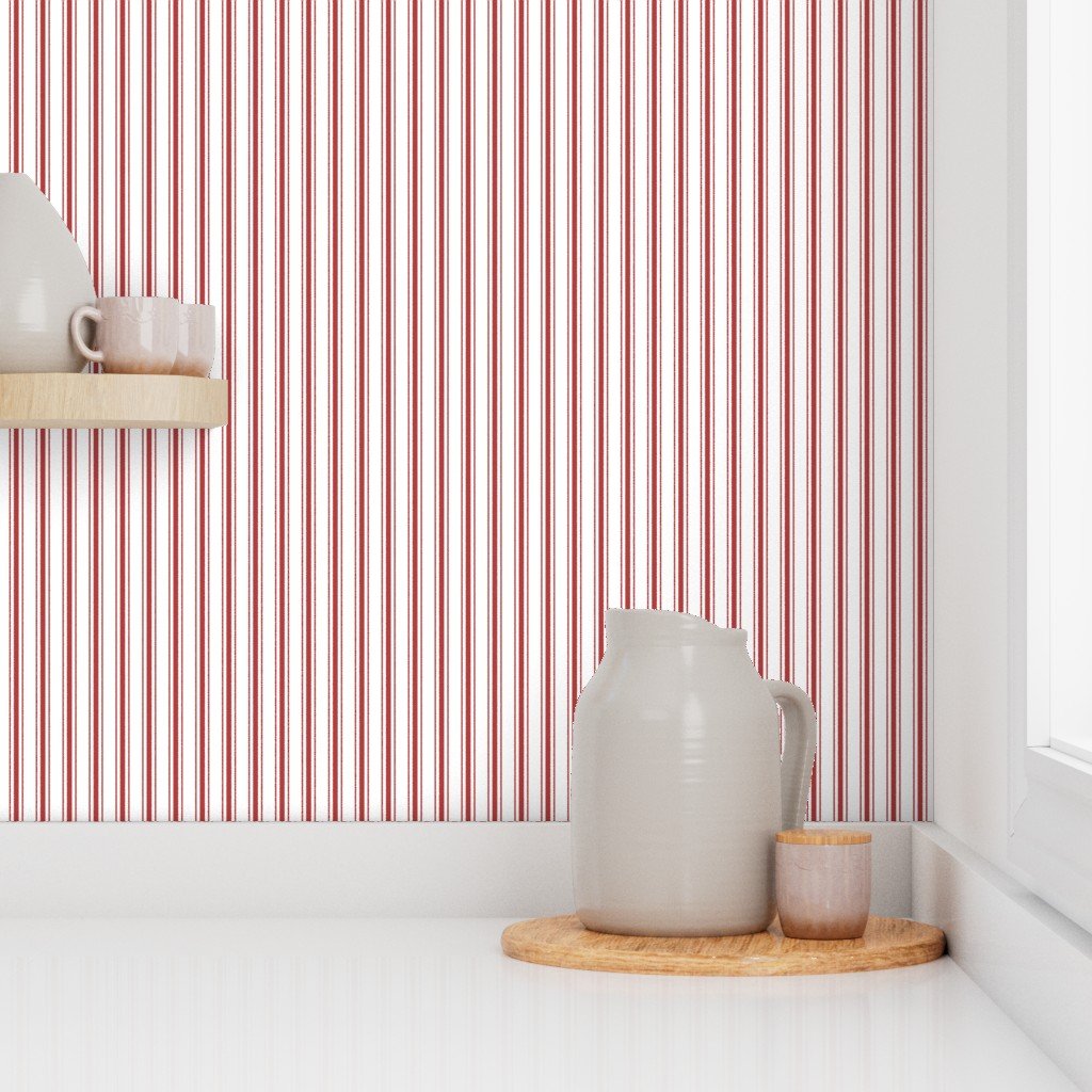 Mattress Ticking Narrow Striped Pattern in Crimson Red Wallpaper mattress ticking wallpaper