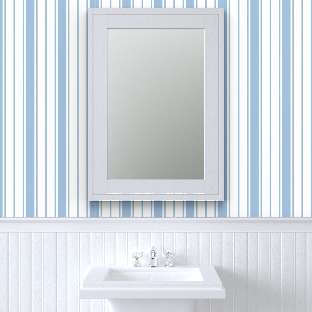 Blue and White Vertical French Stripe Wallpaper wide jumbo stripe wallpaper