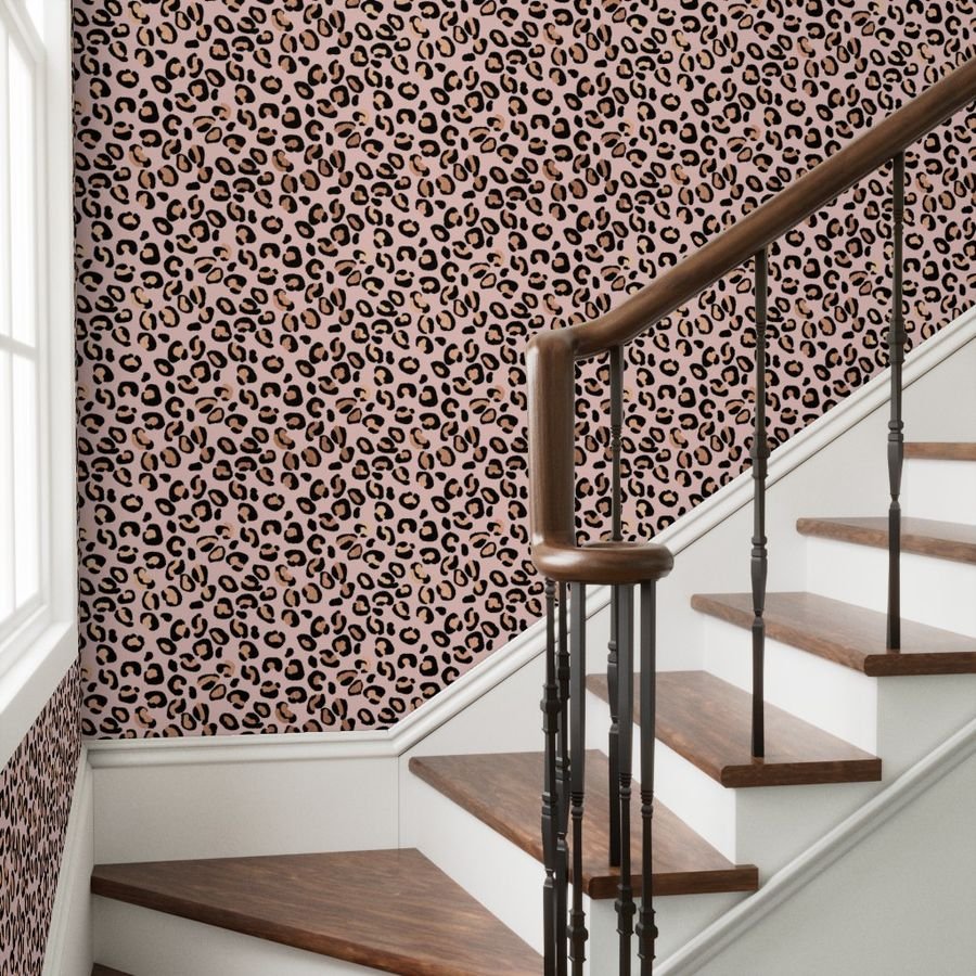 Leopard Rose Gold Shiny Spots on Pink Wallpaper rose gold pink wallpaper