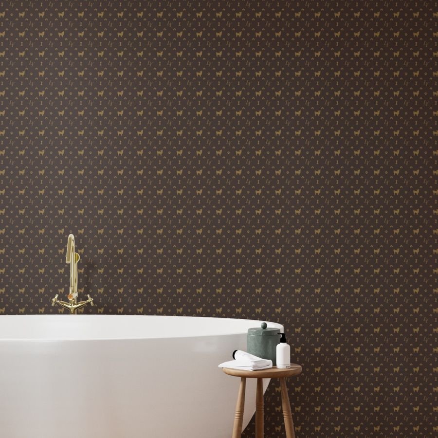 Louis Yorkshire Terrier Luxury Dog Smaller Pattern in Tan on Brown Wallpaper brown and tan wallpaper