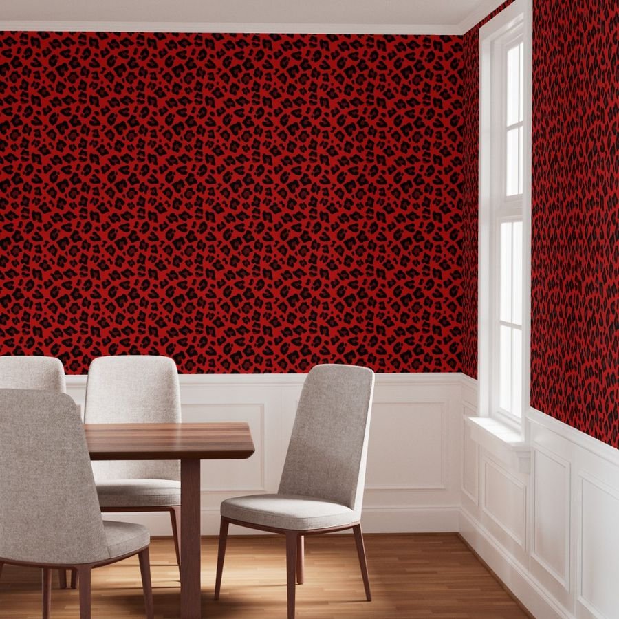 Jumbo Leopard Spots Animal Repeat Pattern Print in Red and Black Wallpaper leopard pattern wallpaper