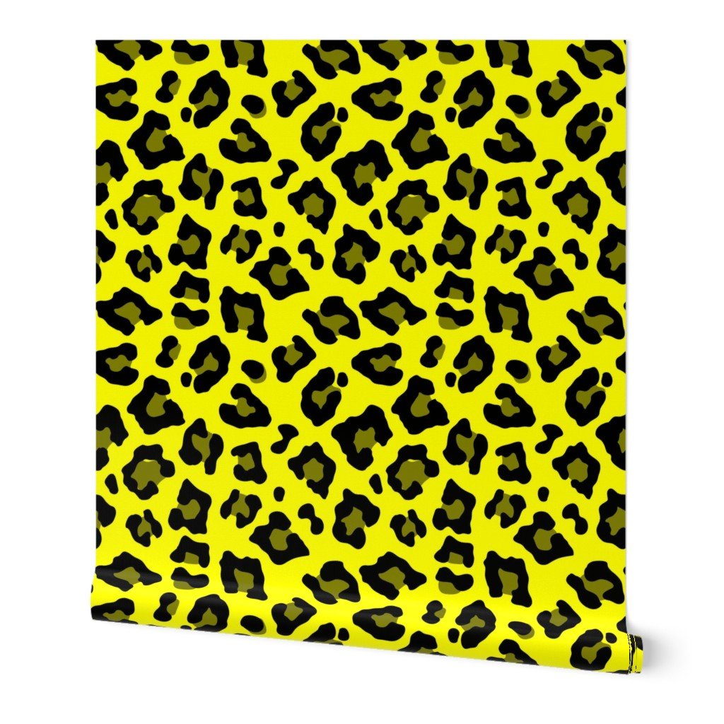 Jumbo Leopard Spots Animal Repeat Pattern Print in Yellow and Black Wallpaper leopard pattern wallpaper