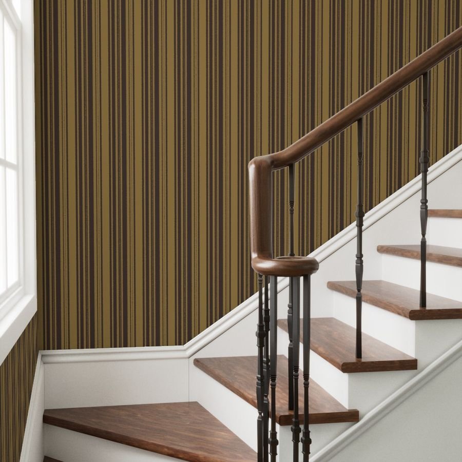 Louis Brown and Tan Dog Coordinate Vertical Stripes Print Wallpaper luxury dog stripe wallpaper