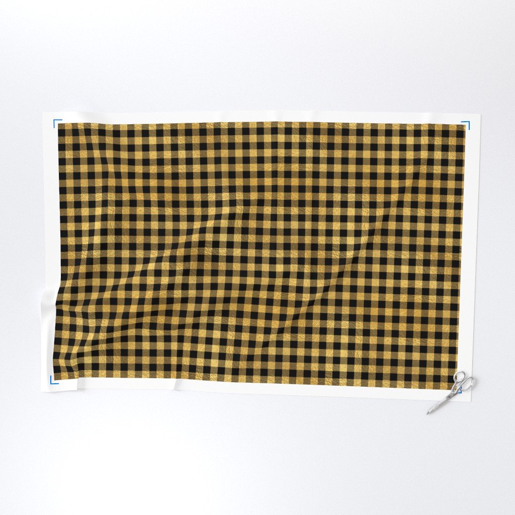 Christmas Faux Gold Foil and Black Buffalo Check 1 inch Fabric buffalo check fabric