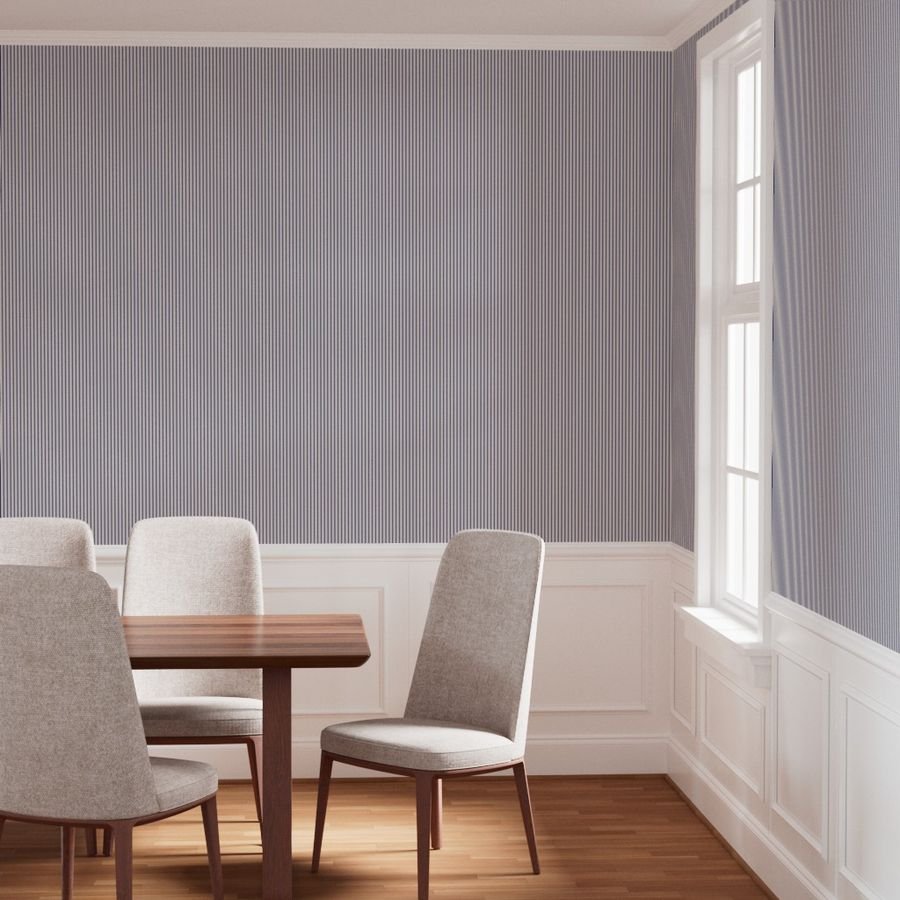 Micro Cornflower Blue Antique Vintage Mattress Ticking Stripe on Wallpaper blue ticking wallpaper