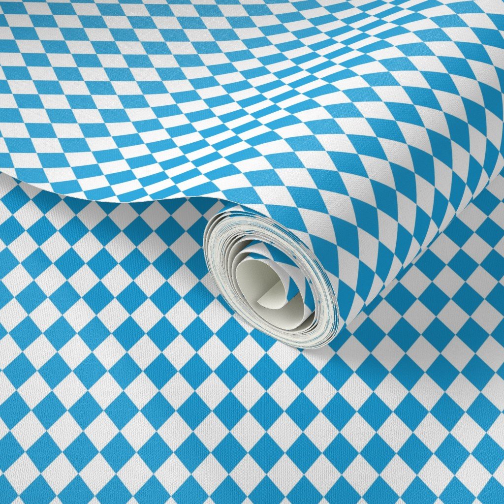 Oktoberfest Bavarian Beer Festival Blue and White 1/2 inch Diagonal Wallpaper blue diamonds wallpaper