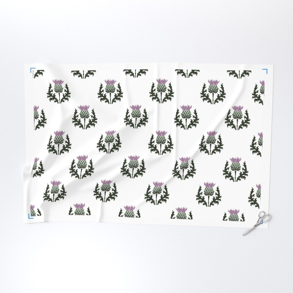 Large Scottish Thistle Flower of Scotland on White Fabric scotland thistle fabric