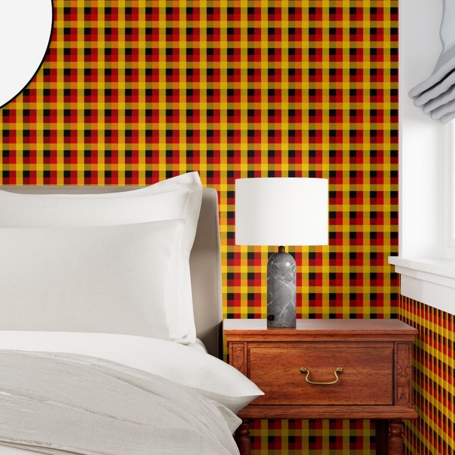 German Flag Colors Red Gold and Black Large 1 Inch Gingham Check Wallpaper german colors wallpaper