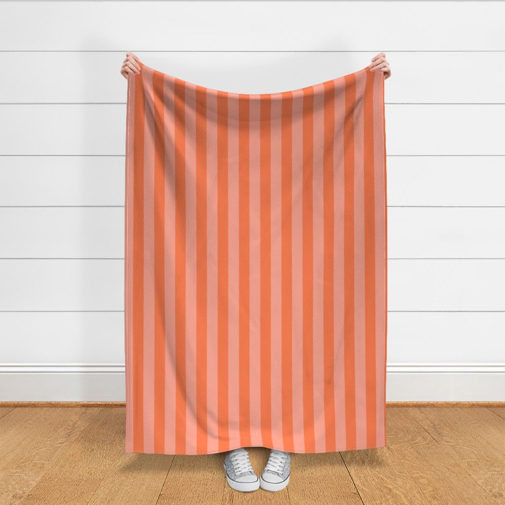 Sunset Coral and Tonal Coral 2 Inch Vertical Cabana Stripes Fabric sunset coral fabric