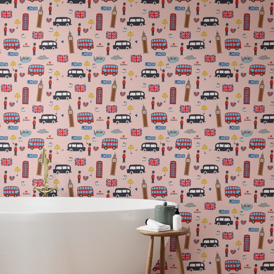 London England Handdrawn Motifs Big Ben Union Jack Palace Guard Wallpaper palace guard wallpaper