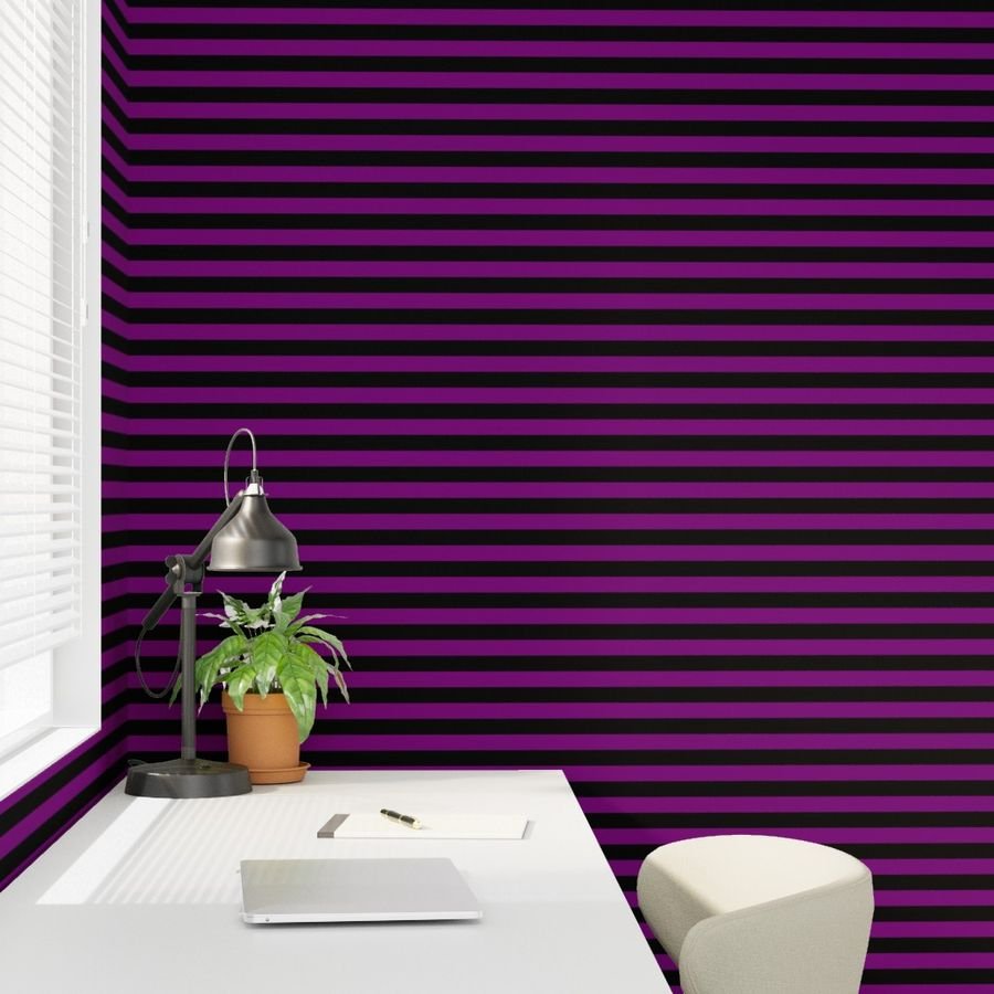 Halloween Holiday 1 inch Black and Zombie Purple Witch Stripes Wallpaper zombie purple stripe wallpaper